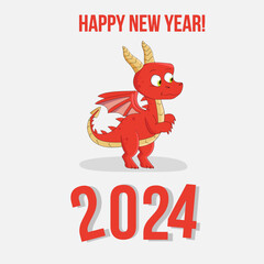 2024 New Year red dragon white background. Happy new year 2024 celebration template. New Year banners, posters, newsletters. 2024 Lunar New Year