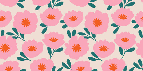 Hand drawn flowers, seamless patterns with floral for fabric, textiles, clothing, wrapping paper, cover, banner, interior decor, abstract backgrounds.