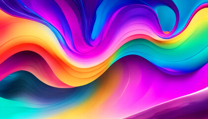 Fototapeta premium Colorful Liquid Fluid Wallpaper Background. Abstract Flowing Paint Splash Illustration for Banner, Invitation, Greeting Card or Cover. Ai Generated.
