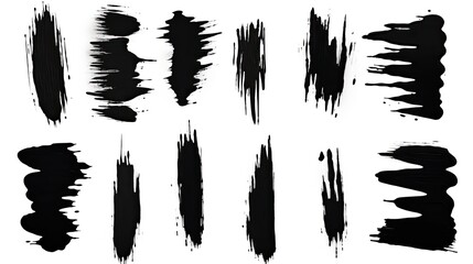 Set Of Black Paint Ink Brush Strokes, generative ai