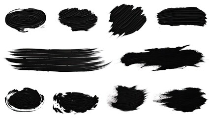 Set Of Black Paint Ink Brush Strokes, generative ai