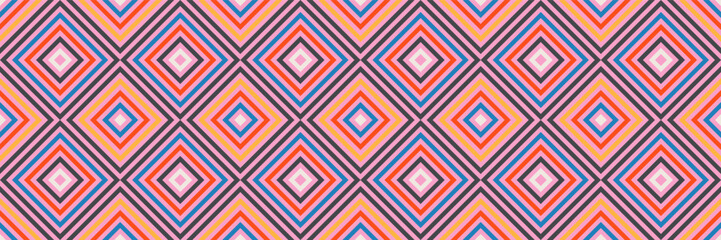 Simple vector geometric seamless pattern. Bright vibrant primary colors modern abstract texture print. Square rhombus tile board grid. Colorful surface pattern. Retro vibrant colorful web background