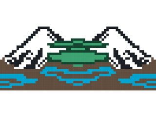 mountain cartoon icon in pixel style