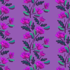 Fototapeta na wymiar Seamless floral pattern with bright colorful flowers and leaves. Elegant template for fashion prints. Modern floral background. Fashionable folk style. Can be used for wallpaper, textile, fabric
