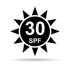 Sun protection factor 30 icon shadow, uv radiation block symbol, sun protect skin vector illustration