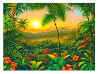 Fototapeta na wymiar tropical sunset illustration