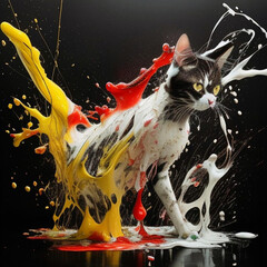 Abstract expressionist drip technique artwork of a cat.  Generative AI