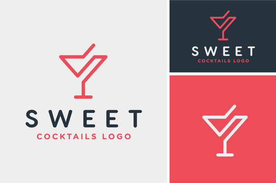 Initial Letter S with Martini Cocktail Glass and Straw for Liquor Drink Beverages Bar logo design