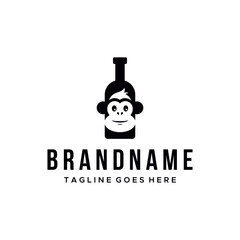 bottle logo with funny monkey face silhouette