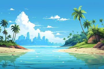 Obraz na płótnie Canvas island in ocean uninhabited cartoon illustration