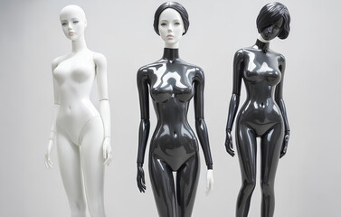 Obraz premium Plastic mannequins of stylish girls, monumental art of elegant women, fashionable design of models in different poses