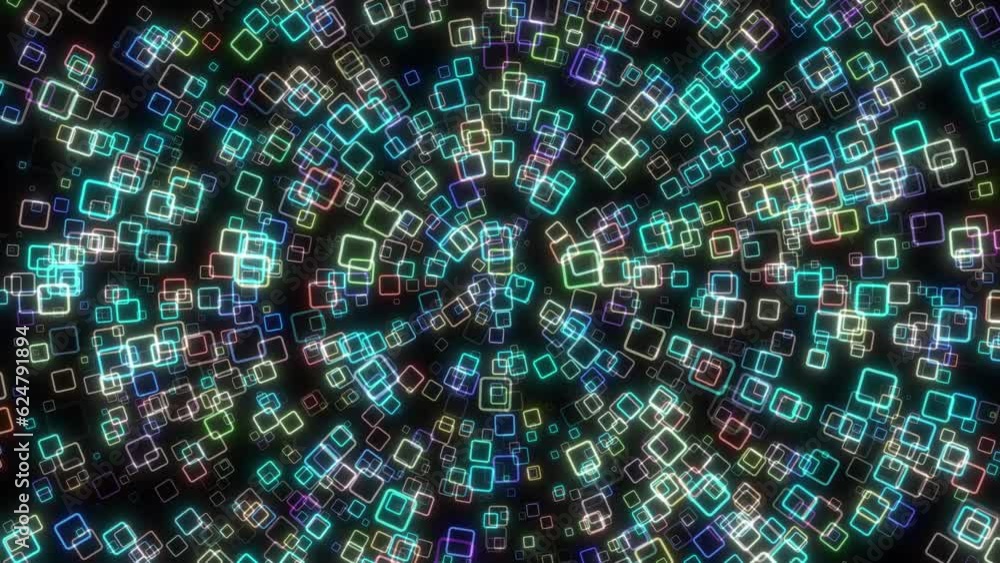Poster futuristic modern neon glowing square shape geometric animation on circle pattern , high tech dynami