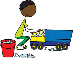 Happy Kid washing toy truck
