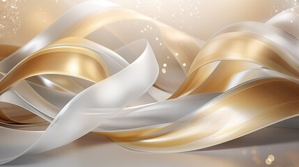 An elegant arrangement of swirling ribbons in gold and silver metallic tones, exuding a sense of luxury and sophistication. Alcohol ink social media design. Generative AI. 