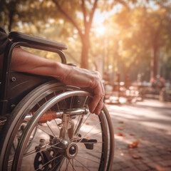 Naklejka premium Concept for people on wheelchair.Background