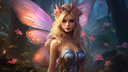 A captivating woman fantasy fairy, embodying the essence of a novel's heroic protagonist, radiating grace and enchantment. AI generated