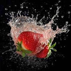 fresh  strawberries at water splash.Background
