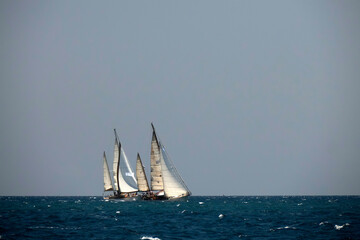 strong wind regatta in barcelona Sailing ship in a strong wind. Yachting