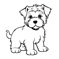 Coloring page outline of cartoon smiling cute little dog, Summers coloring book for kids, Colorful vector illustration, Cartoon cute puppy coloring page for Kids,  Bouvier des Flandres