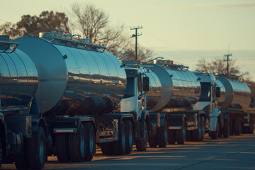 Camiónes cisterna en fila