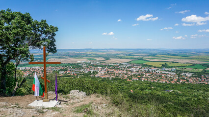 Panoramic view of the town of Gorna Oryahovitsa from the Lyaskova Monastery St. St. Peter and Paul, region Veliko Tarnovo, Bulgaria.
