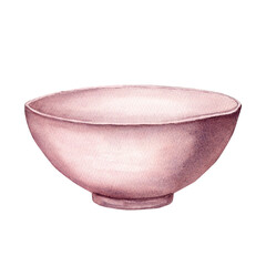 Ceramic empty bowl. Hand drawn watercolor illustration for clip art, menu