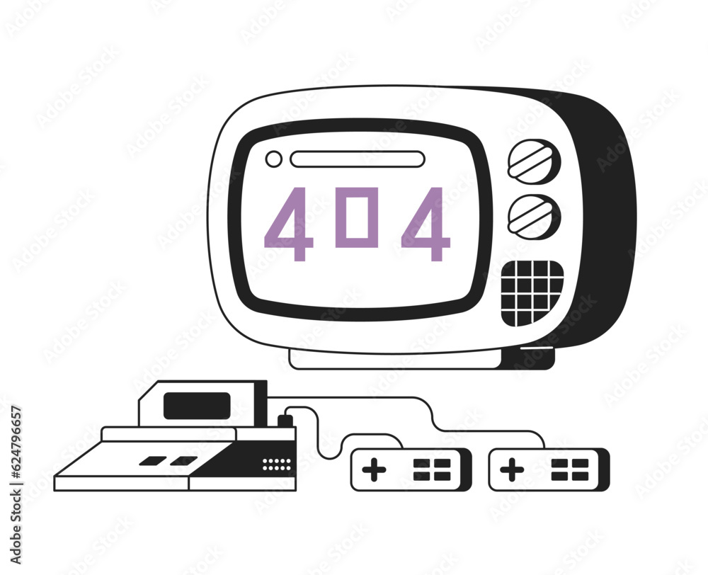 Aufkleber tv screen and console for video game black white error 404 flash message. hobby activity. monochrome