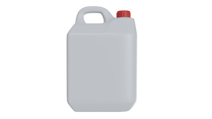 White plastic jerrycan or canister with red lid isolated on white and transparent background. Minimal concept. 3D render