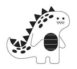 Cute dinosaur monochrome flat vector object. Editable black and white thin line icon. Simple cartoon clip art spot illustration for web graphic design