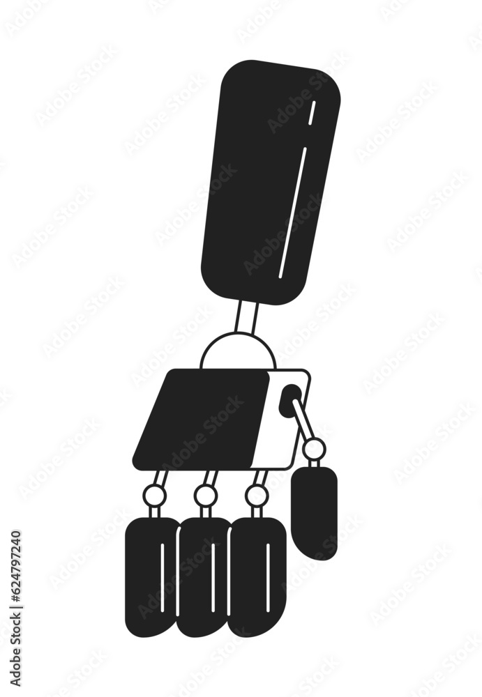 Poster artificial limb prothesis monochrome flat vector object. mechanical prosthesis for hand. editable bl