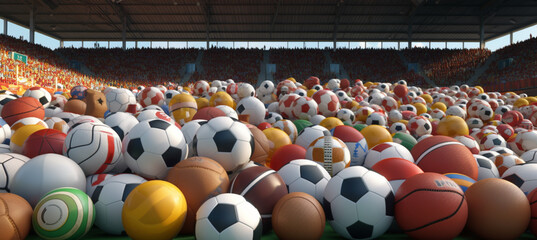All sports balls in stadium 3d 
