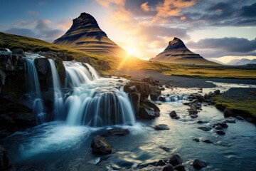 Kirkjufell Foss waterfall near Kirkjufell mountain