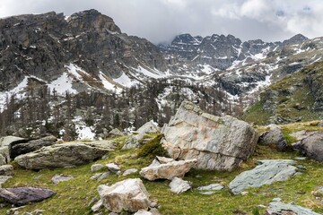 Rock formations in the Fontanalba valley in the French Alps.