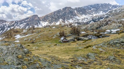 View of a mountain refuge in the Fontanalba valley in the French Alps.