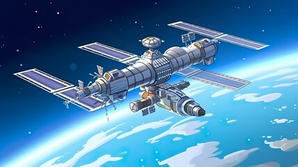 Abstract background space station. Awe-inspiring presence of a space station through a captivating illustration in a banner design. Generative AI.
