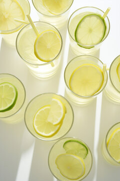 Glass fresh lemonade refreshing summer cold beverage lemon cocktail drink fruit juice