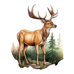 Naklejka na ściany i meble Deer against the background of the forest, Wildlife forest animal illustration
