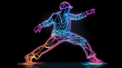 Fototapeta na wymiar Hip-Hop Dancing with Neon Outlines