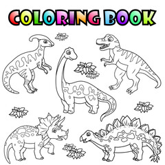 Coloring book with cartoon dinosaurs