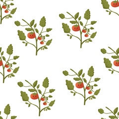 seamless pattern of tomato plants with leaf character isolated on white background