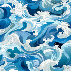 Ocean waves seamless pattern. Sea wave blue background. Generative AI