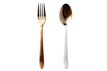 Spoon and fork isolated on transparent background. Generative Ai