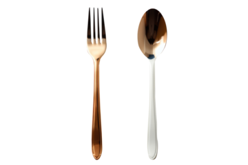 Spoon and fork isolated on transparent background. Generative Ai