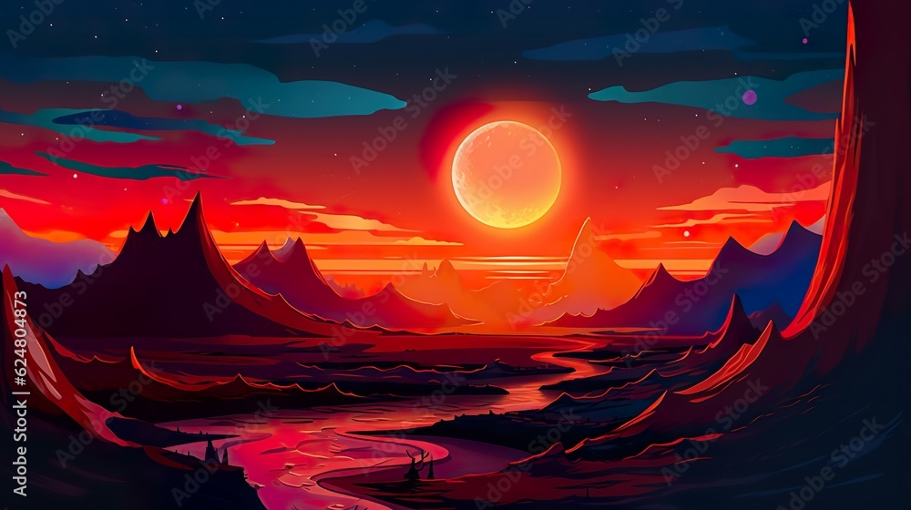 Aufkleber abstract background eclipse. a stunning red eclipse illustration steals the spotlight in this banner
