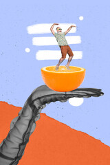 Vertical template collage design picture slice orange fruit juice lemonade summer detox vacation...