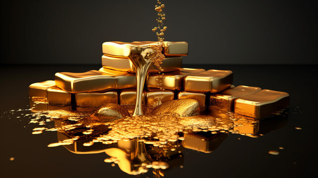 Melting gold ingot , finance concept illustration