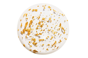 Transparent serum, serum, gel with splashes of 24 carat gold. Isolated drop.