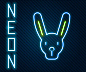 Glowing neon line Rabbit with ears icon isolated on black background. Magic trick. Mystery entertainment concept. Colorful outline concept. Vector