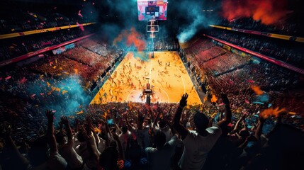 Exciting Aerial View of Vibrant World Cup Basketball Stadium. Generative AI.