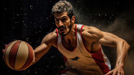 Intense Close-Up of National Team Basketball Player with Grit and Determination. Generative AI.